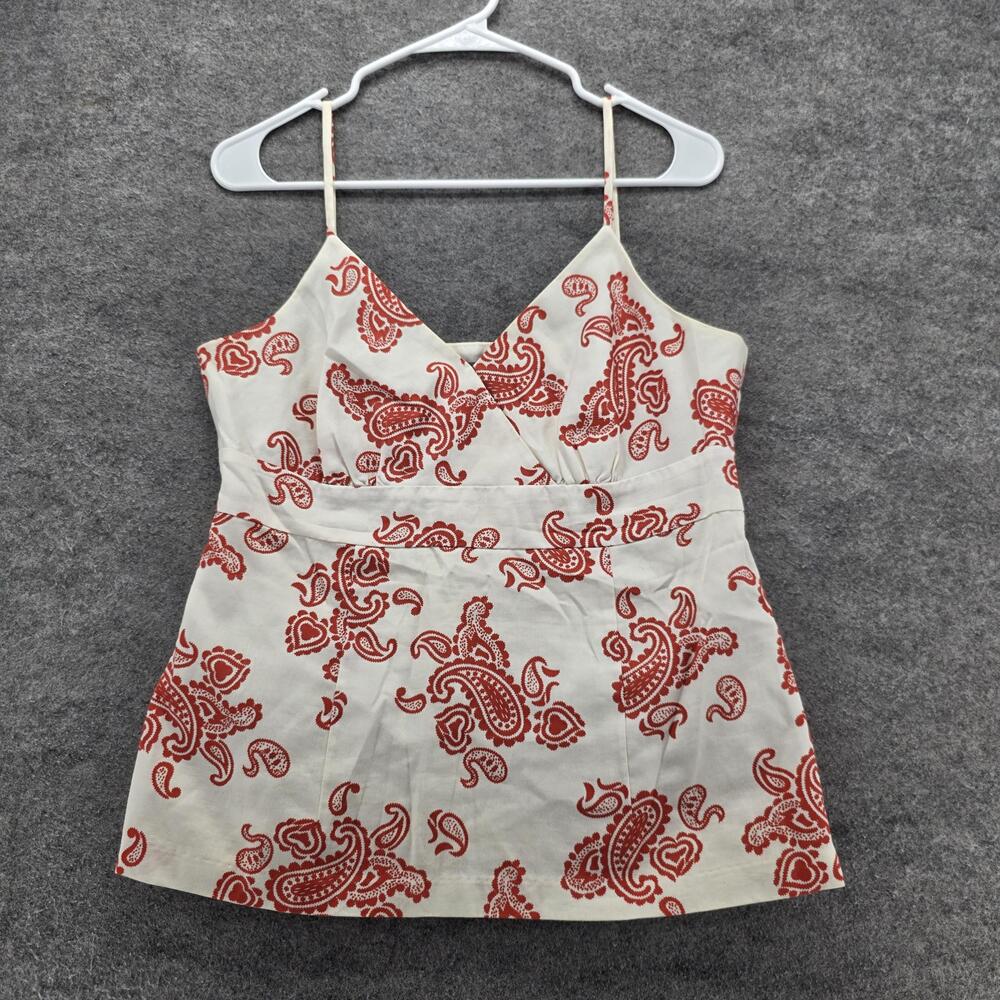 Ann Taylor Tank Top Womens 10 Ivory Red Paisley Sleeveless Cami Blouse